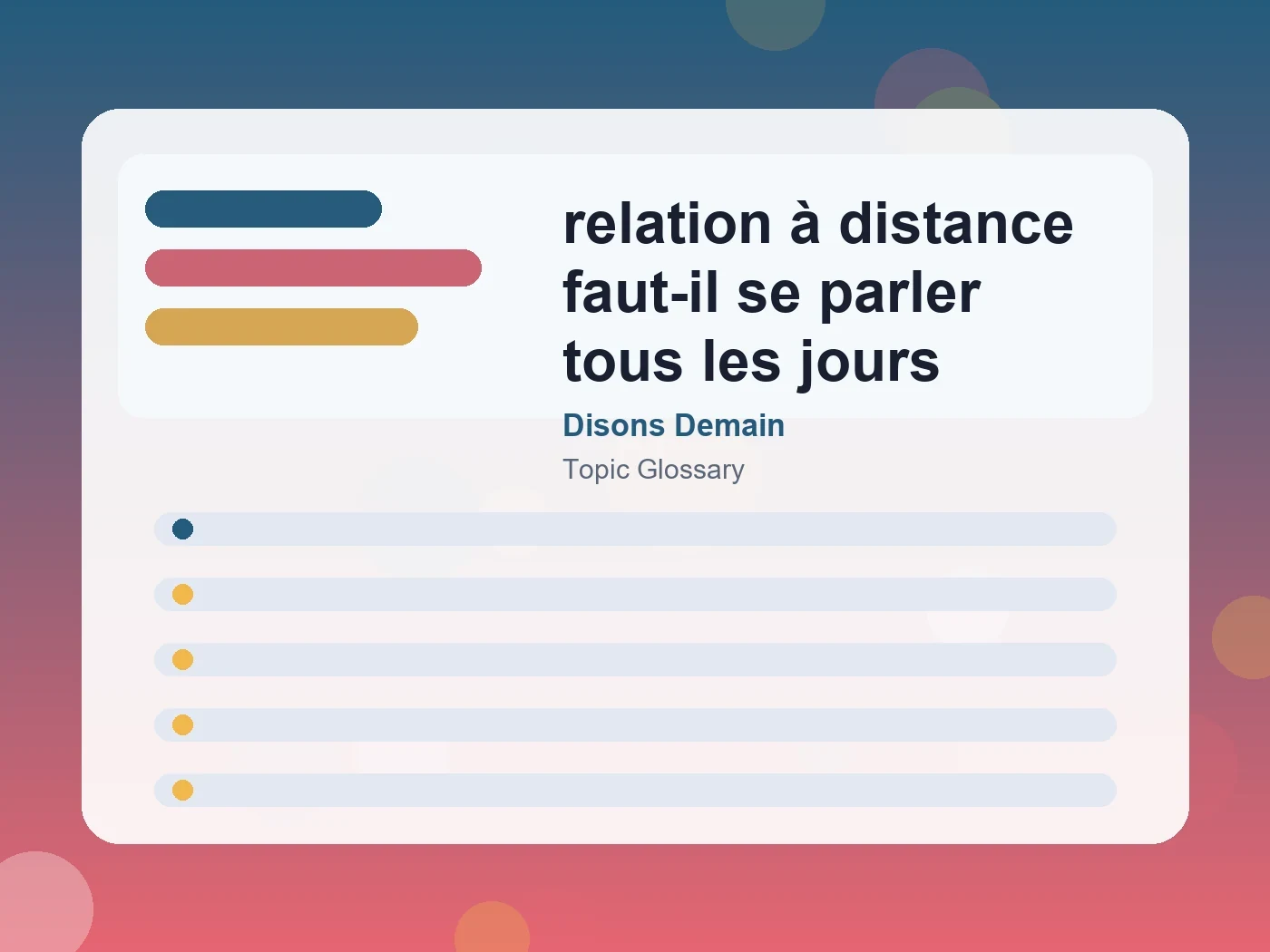 Disons Demain relation à distance faut-il se parler tous les jours guide visual