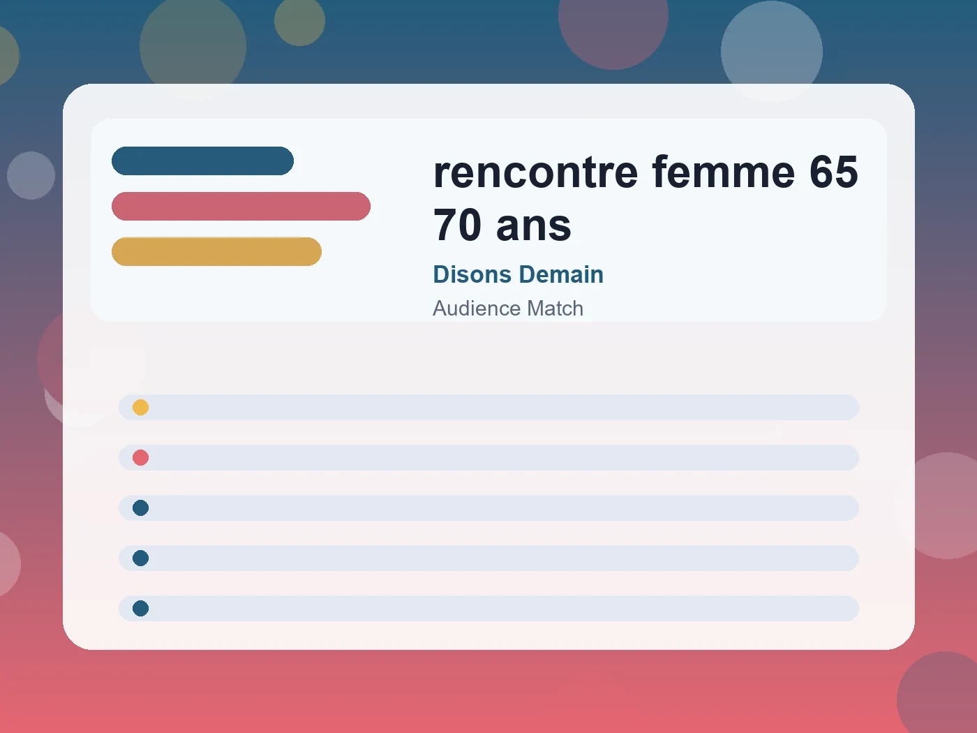 Disons Demain rencontre femme 65 70 ans guide visual