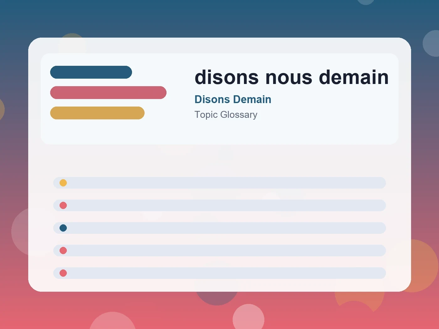 Disons Demain disons nous demain guide visual