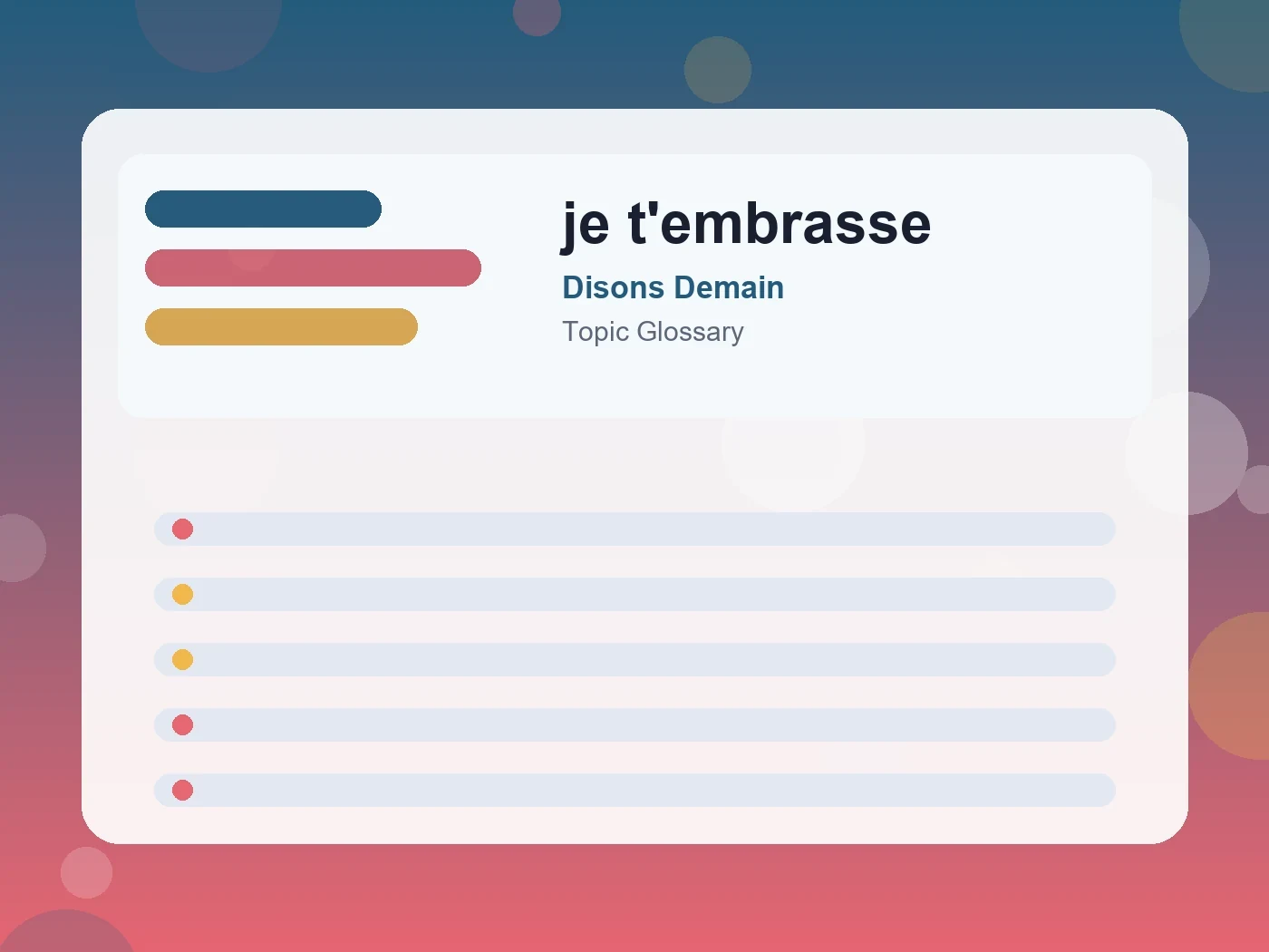 Disons Demain je t'embrasse guide visual