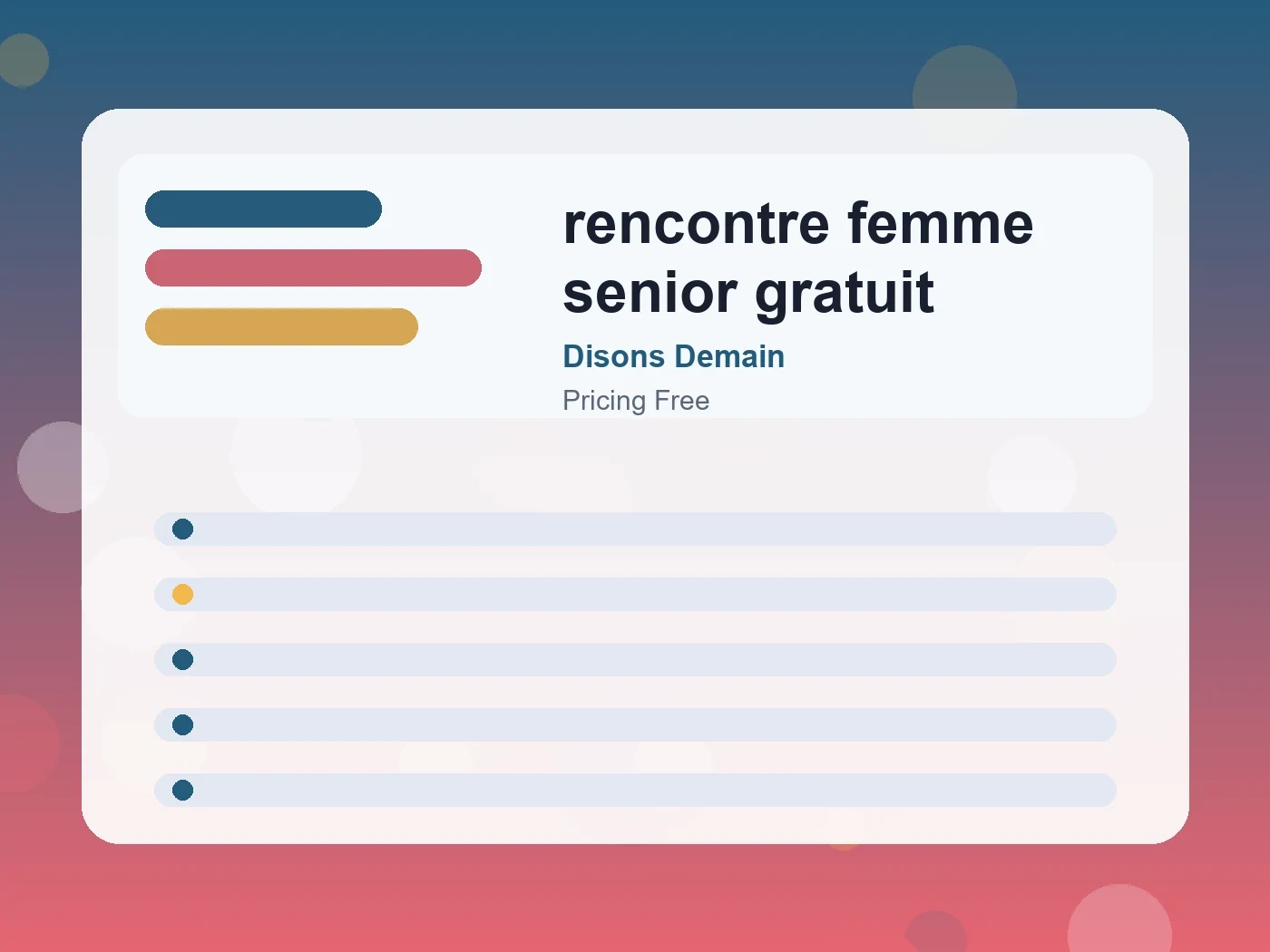 Disons Demain rencontre femme senior gratuit guide visual