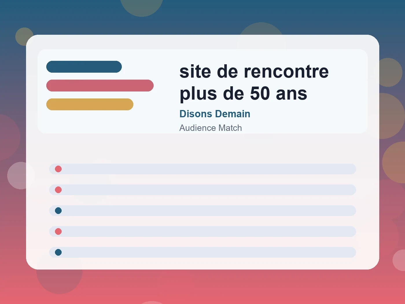 Disons Demain site de rencontre plus de 50 ans guide visual